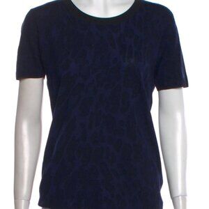 Escada Sport Navy/Black Leopard Print Wool Scoop Neck Sweater